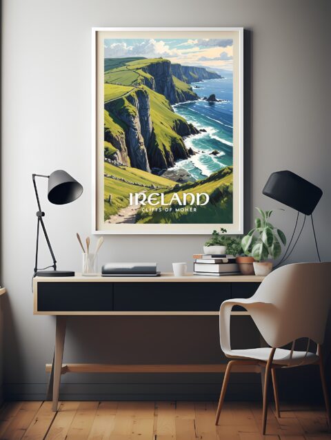 Poster de voyage en Irlande, art mural numérique imprimable, téléchargement immédiat des falaises de Moher – Image 8