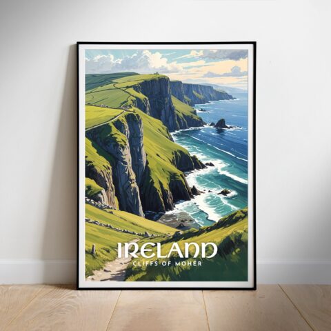 Poster de voyage en Irlande, art mural numérique imprimable, téléchargement immédiat des falaises de Moher